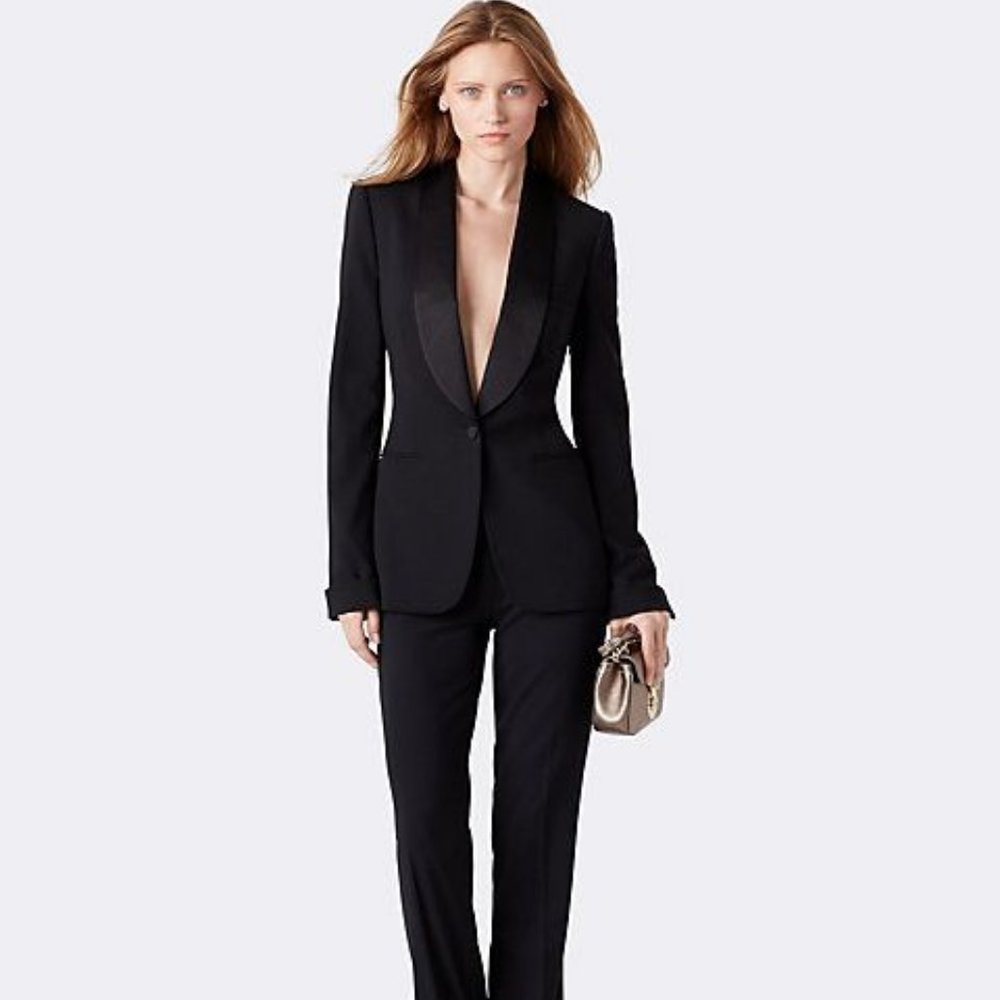 Women's Black Satin-Lapel Tuxedo Suit
